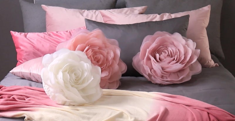 JWH Decorative Flower Throw Pillow Cover Velvet Floral Accent Pillow Cases Round Cushion Handmade Pillowcase for Bedroom Bed Couch Living Room 14 Inch Rose Gold - Image 4